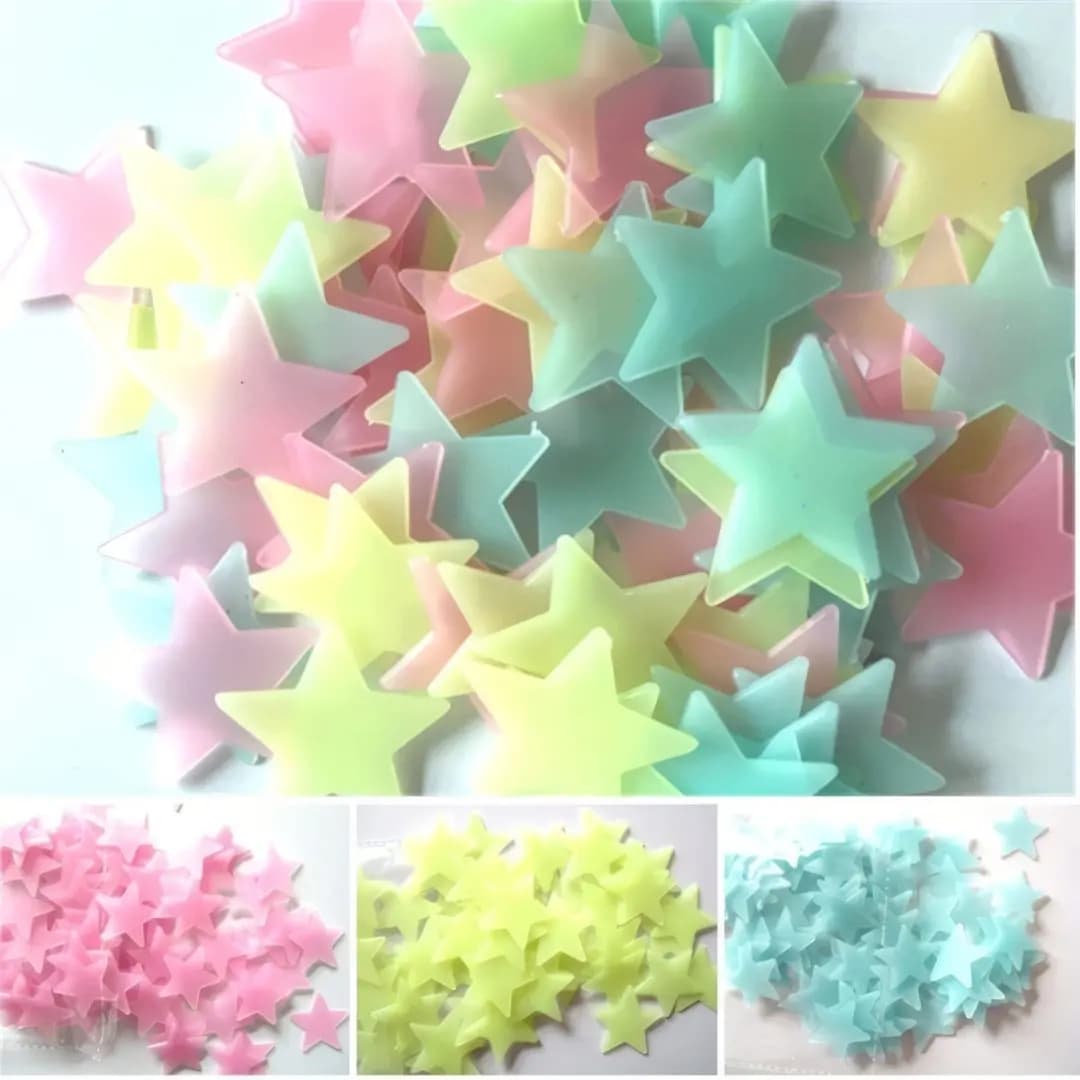 100 murales stellari che si illuminano al buio - Decalcomanie in plastica luminose colorate per l'arte domestica