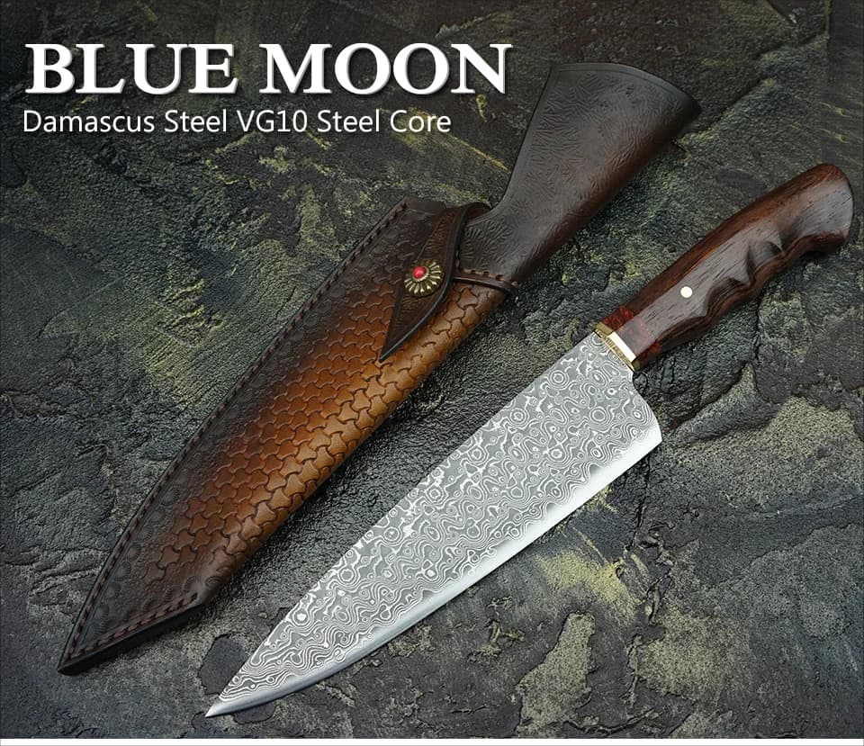 FZIZUO 8 Inch Chef Knife VG10 Damascus Steel 103 Layers Professional Kitchen Knife with Ironwood Handle for Meat Slicing