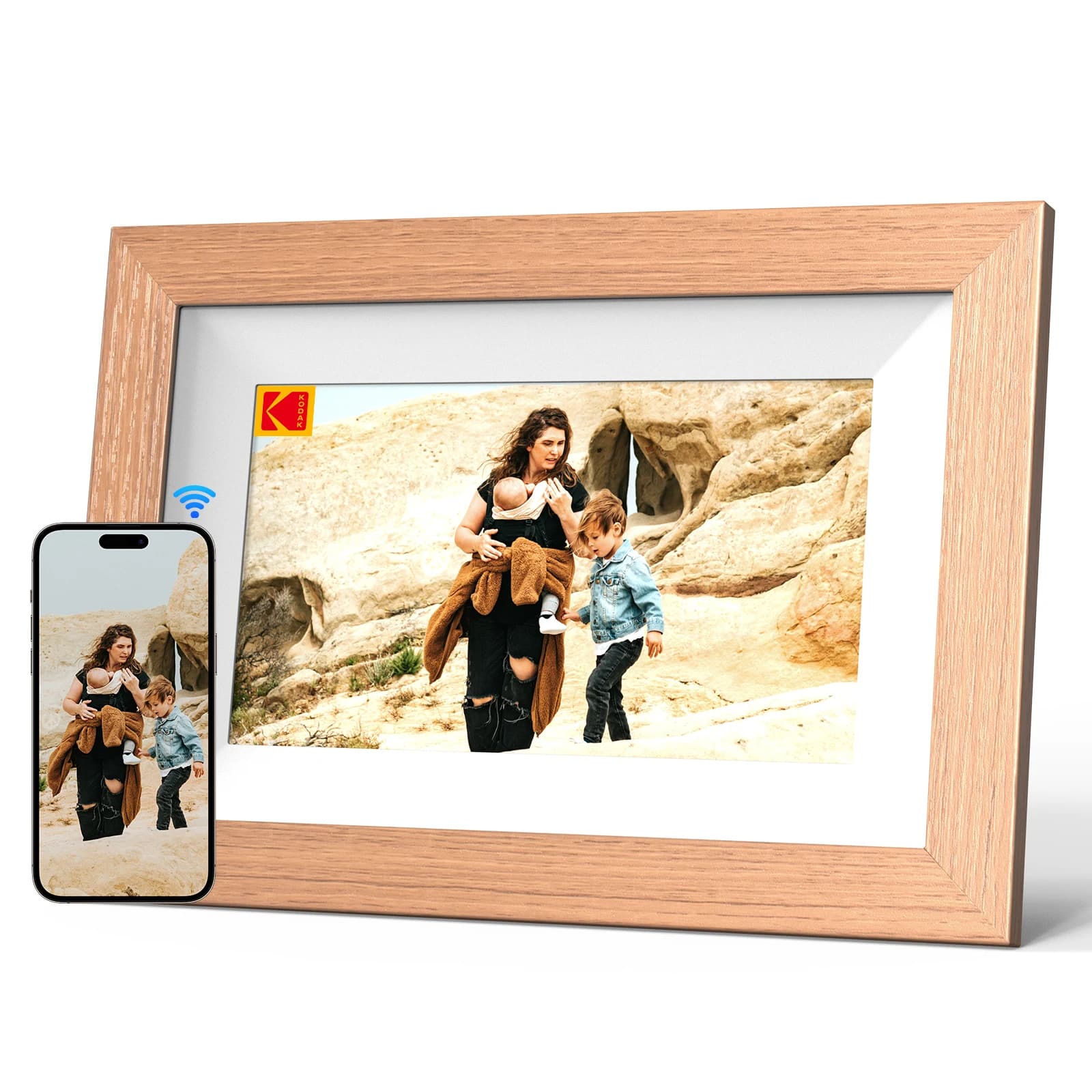 KODAK 7 Inch WiFi Digital Photo Frame 2 Pack, Family Set with 1024*600 IPS Touch Screen, Built-in 32GB Memory, Type-C, Free App Remote Photo Sharing, Weather Calendar Clock Alarm, Desktop and Wall Mountable