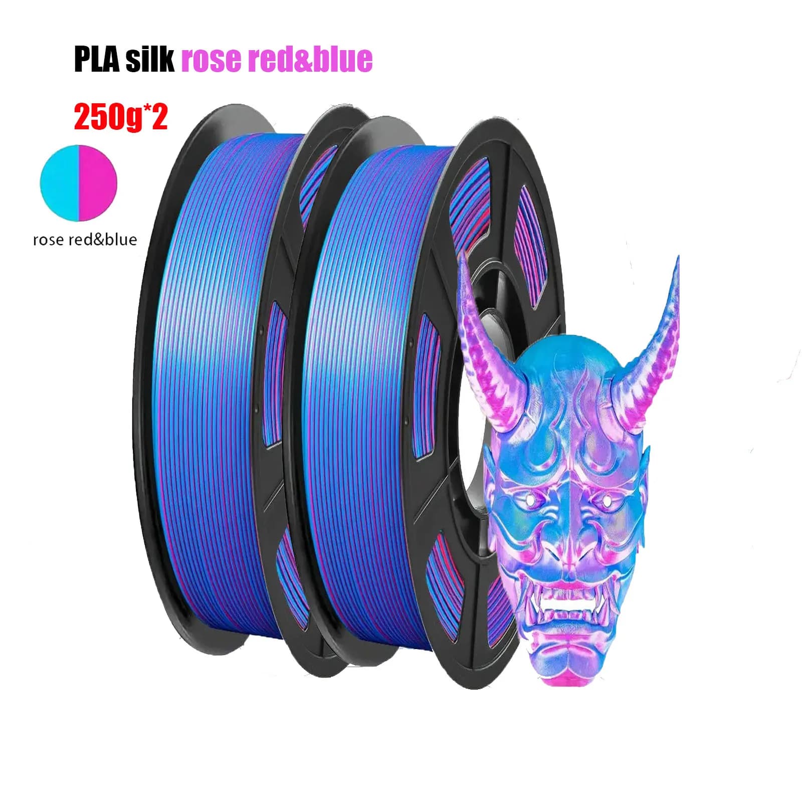 3D Printer Filament in silk effect PLA, Two-tone red-pink and blue silk effect 1.75mm, Polished coextruded PLA Filament, Color change, 500g