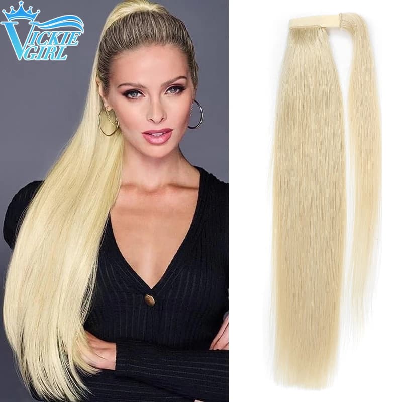 Clip in coda di cavallo Capelli umani Avvolgenti Clip di coda di cavallo sulle estensioni dei capelli per le donne Pezzo di capelli veri al 100% 12-26 pollici Biondo cenere