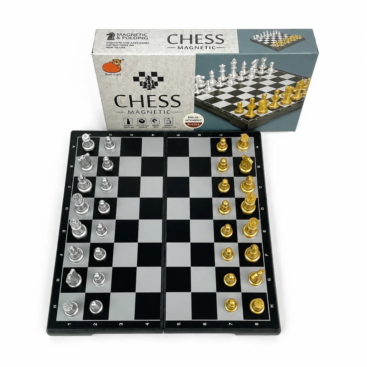 19x19cm Folding Magnetic Chess Set Gold Silver Board Game with Carry Box Safe Portable Travel Educational Puzzle Toy Gift