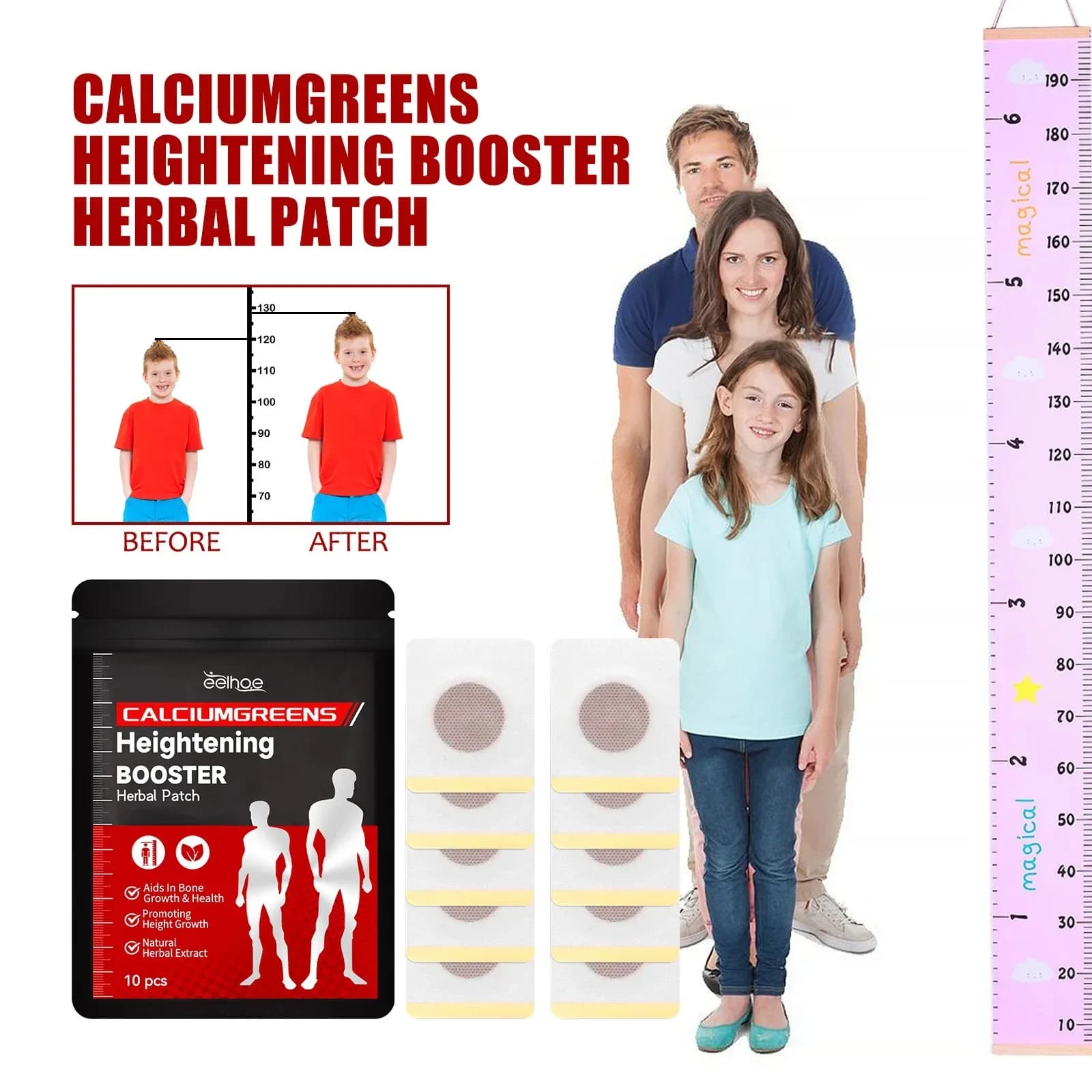 Hormone booster Gesso for higher height growth, foot growth patch, bone strength, calcium, vitamin D, adult and adolescent supplements