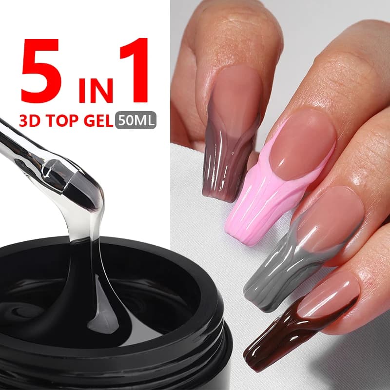 MSHARE 3D Top Coat Gel 50ml 5 IN 1 Strass Senza Salviette Goccia d'Acqua UV/LED Soak Off Gel per Nail Art ed Estensioni