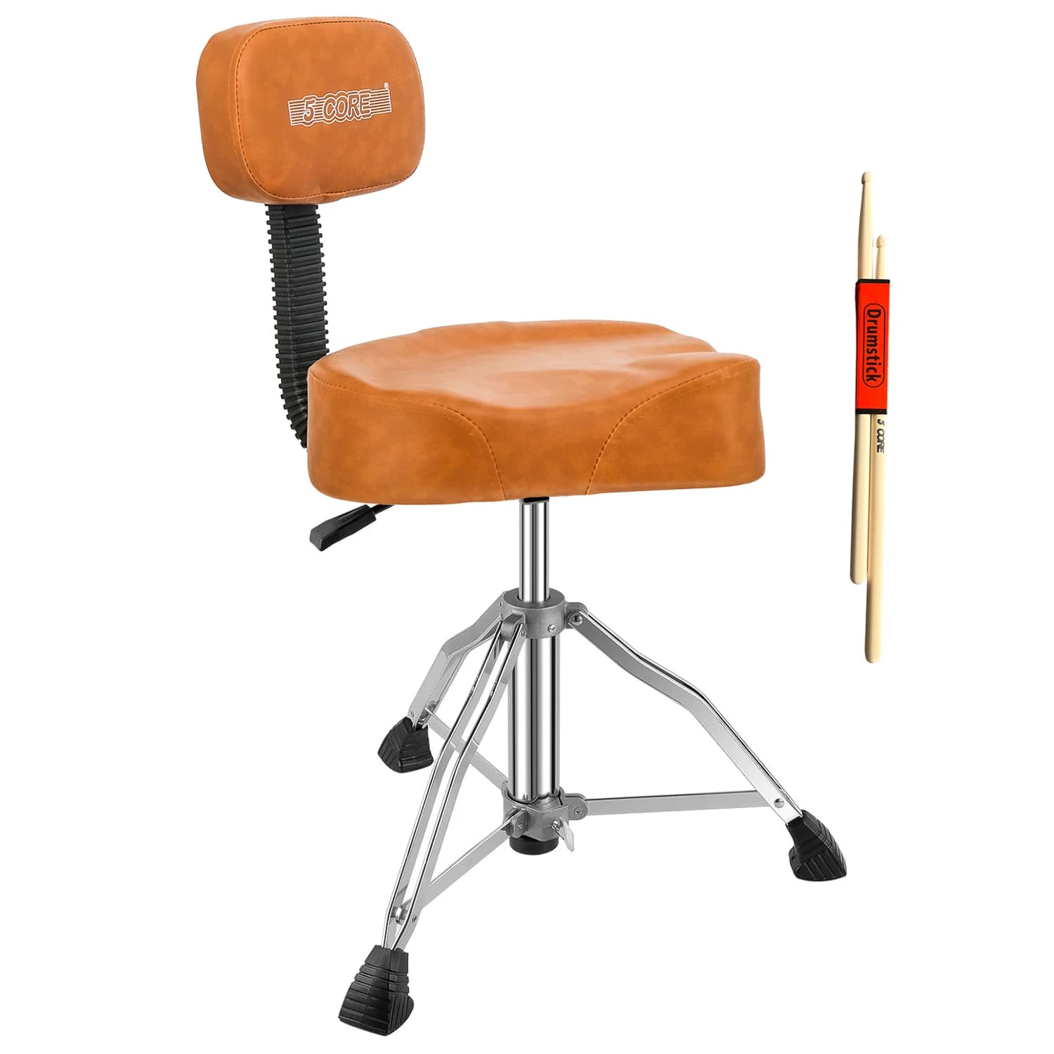 5Core Drum Throne 4" Cushion Padded Stool w Backrest Airlift Height Adjustable Chair w 441Lb Capcity DS CH BR REST-LVR