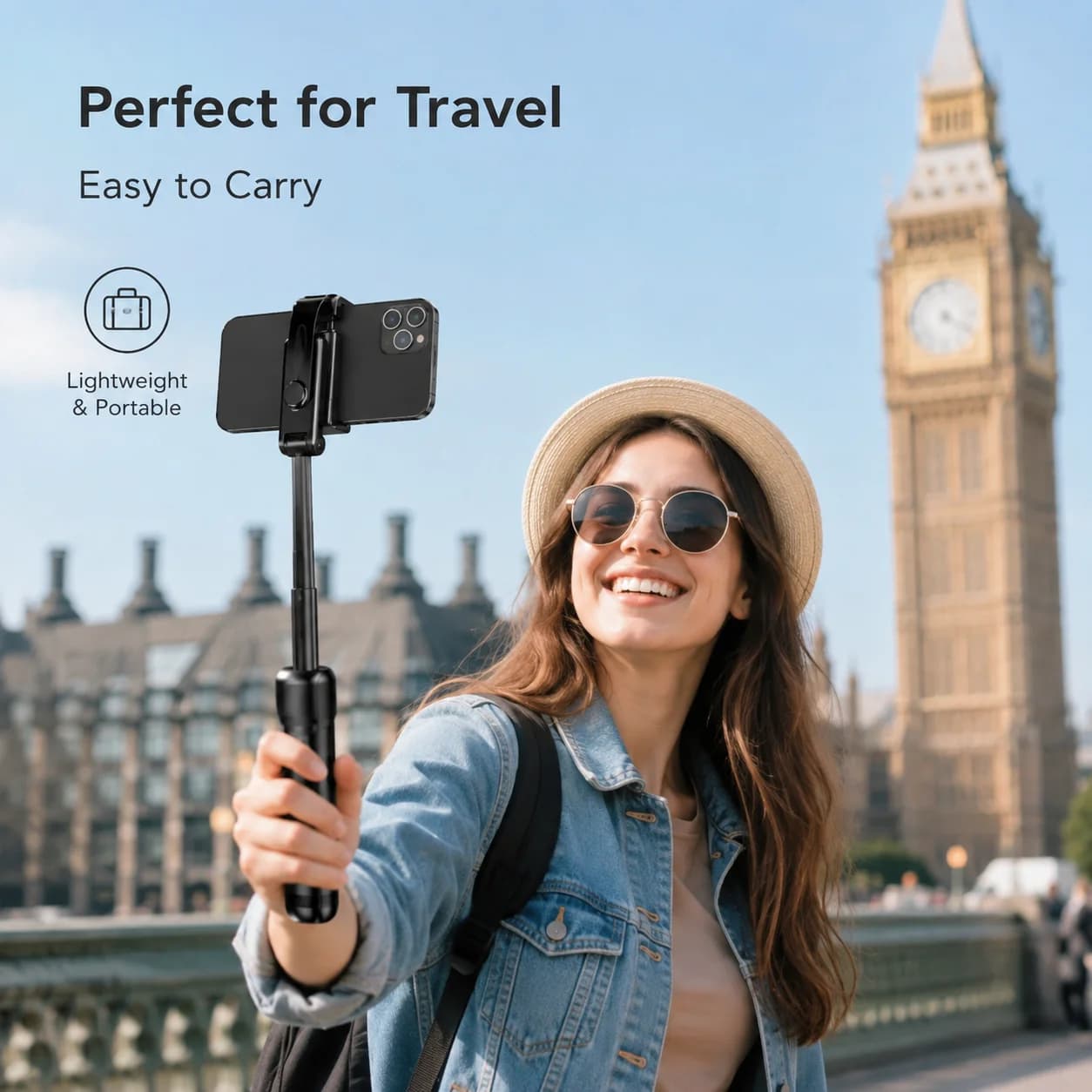 Black Selfie Stick Tripod with Wireless Remote, Extendable Phone Selfie Stick, Portable Foldable Cell Phone Stand for Travel, Vlog, Live Streaming