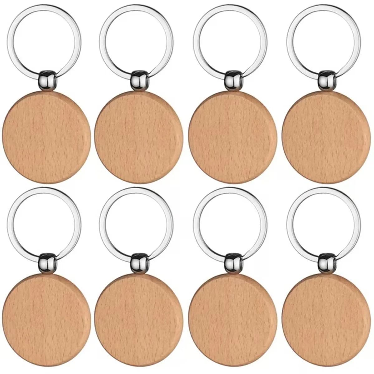 10 Piece Wooden Round Keyring Raw Wood Keyring Suitable for Gifts with Laser Engraving