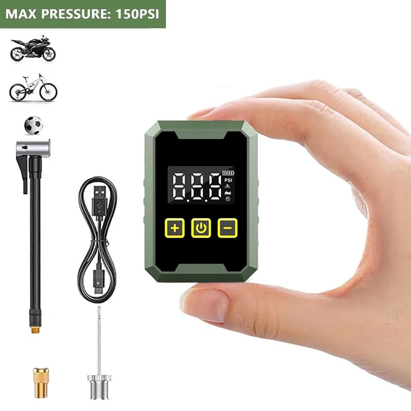 Mini Pompa d'Aria 150PSI, Gonfiatore Portatile a Batteria con Manometro Digitale, Compressore d'Aria Ricaricabile Portatile