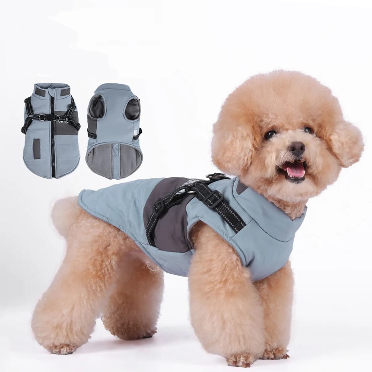 Warm Dog Jacket Vest Winter Dog Clothes With Harness French-Bulldog Coat Pet Costume for Small Large Dogs Chihuahua
