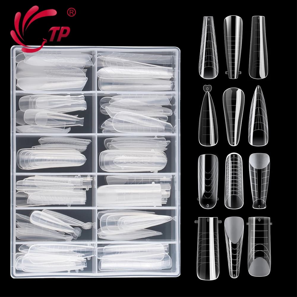 TP 145 pz Opaco Duetto Sistema Unghie Doppie Forme per Poly Nail Gel Trasparente Top Stampi Costruttore Estensione Copertura Completa Punte False Strumenti