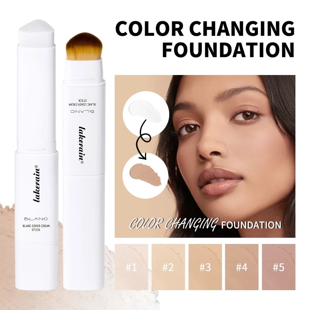 Color Changing Foundation Stick Korean Cover Cream Stick High Coverage Waterproof Dual-Ended with Brush Base Makeup