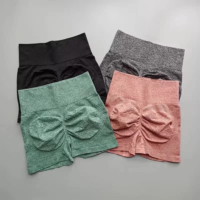 Seamless stretched sports shorts for lifting high waist butt, 4 pack, women ribbed fitness yoga shorts, comfortable elastic leggings
