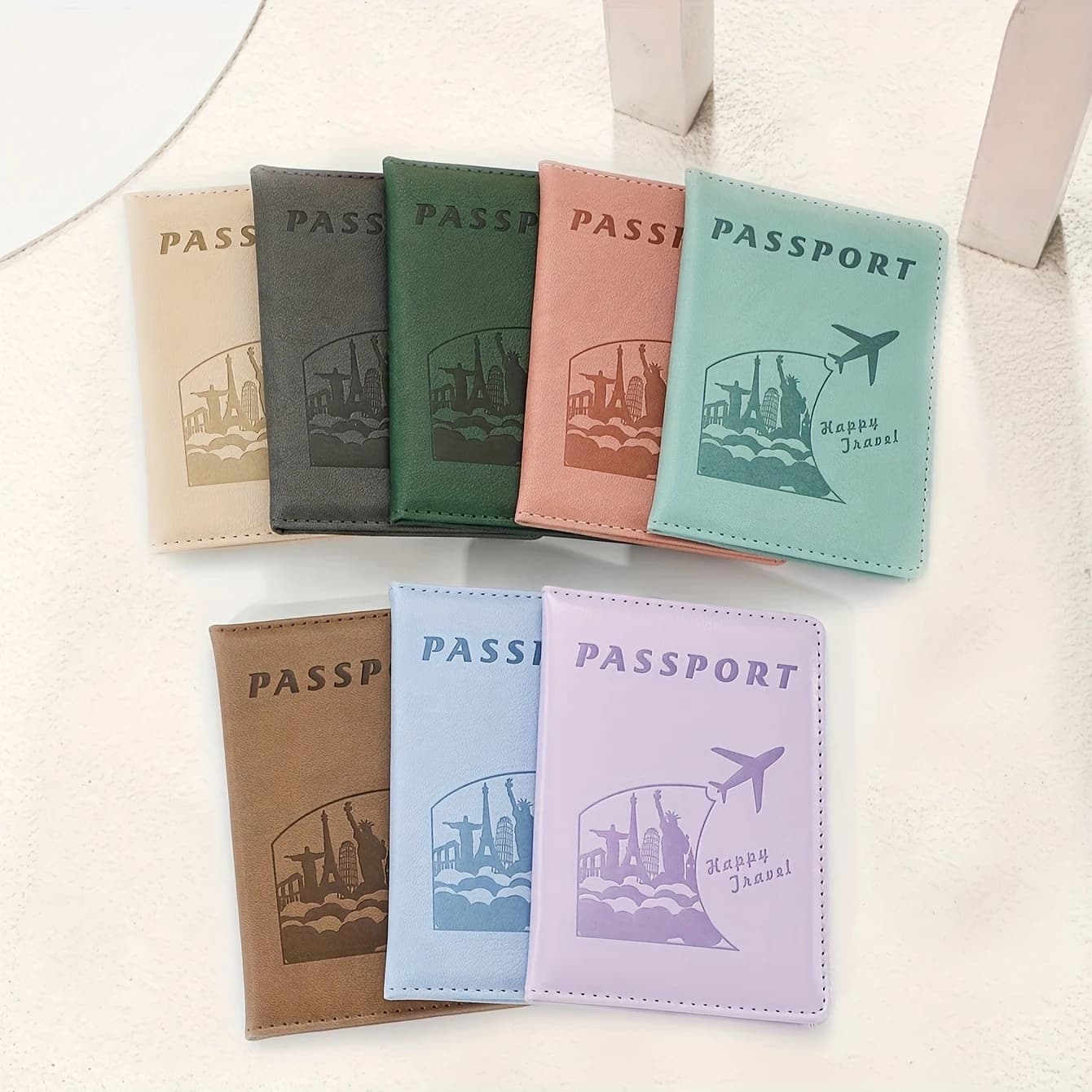 Custom Cityscape Passport Holder Wallet Foldable Light PVC Lined Multi-Language Logo Print Easy Clean Travel Accessory