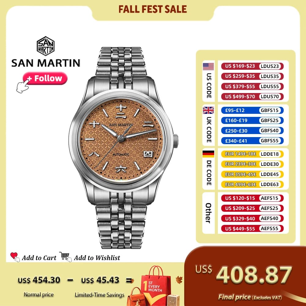 San Martin SN0144 39mm Men Watch Miyota 90S5 Automatic Chinese Ancient Coin Pattern Dial Distressed Antique Finish 10Bar GADA