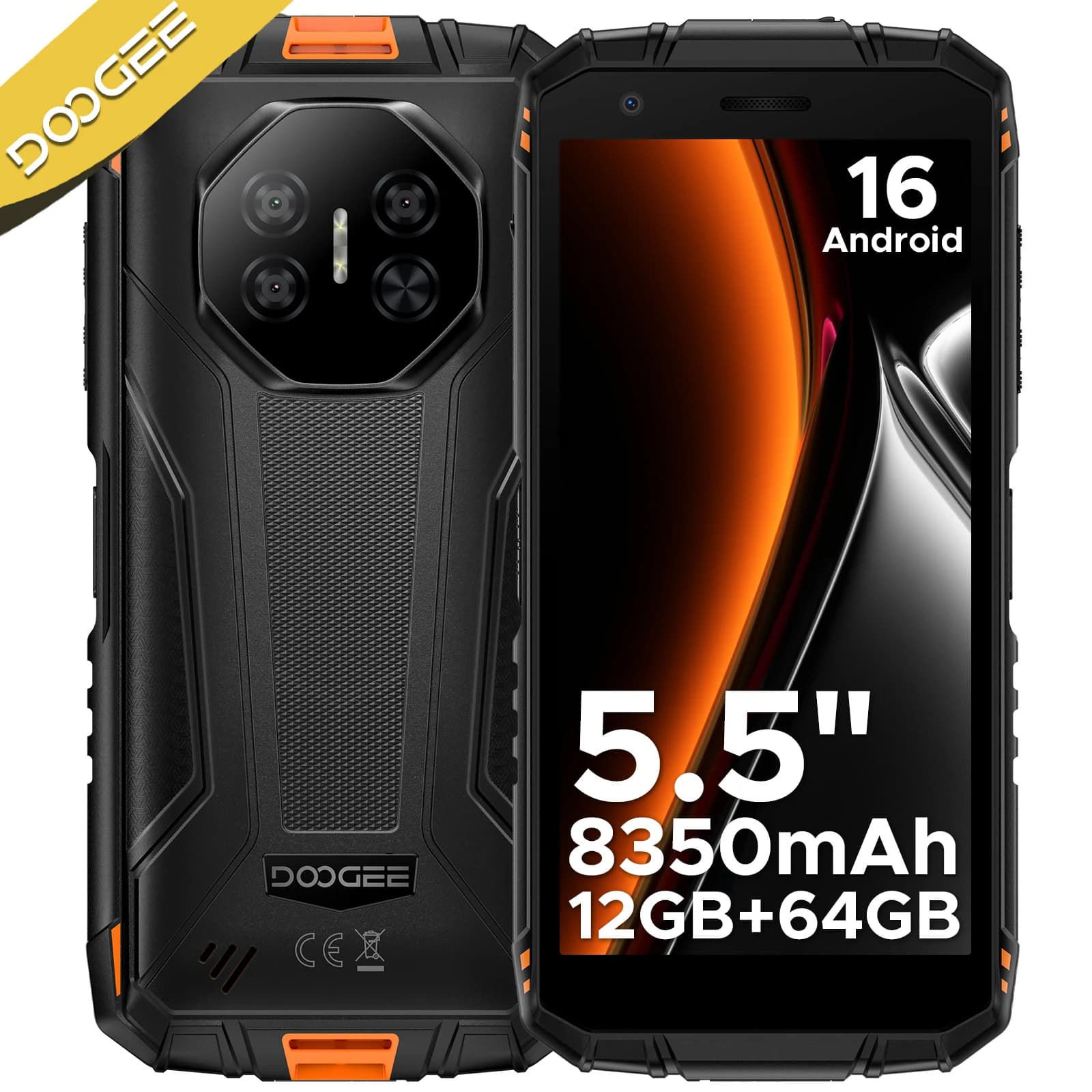 DOOGEE Fire 3 Telefono Rugged con Batteria da 8350mAh, Display da 5.5'', 12GB RAM (3GB+9GB)+64GB ROM, Smartphone Android 15, Cellulare Widevine L1