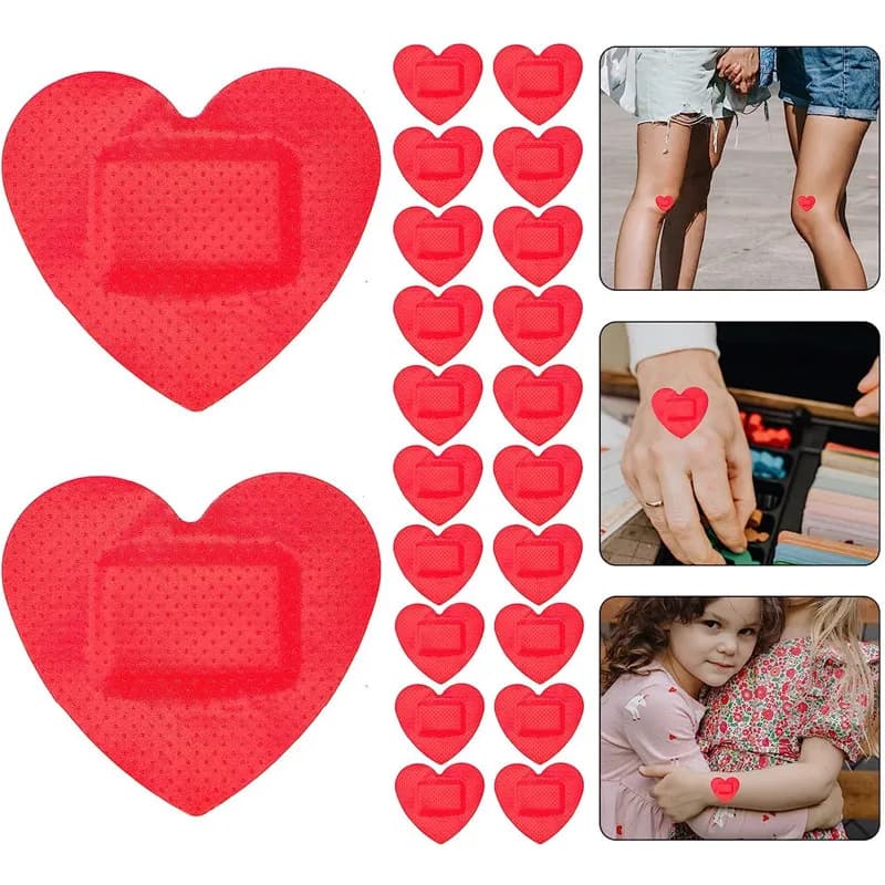 20/50pcs Heart Shape Bandages Cute Red Heart Wound Dressings Breathable Comfortable Adhesive Portable Stickers for Kids Adults