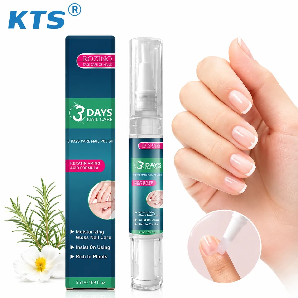 Nail Care Serum Keratin Amino Acid Formula Rosemary Essential Oil Glycerol Laurel Moisturizing Nail Strengthener Cuticle Oil for Dry Weak Brittle Nails Glossy Nail Repair Essence for Fingernails Toenails Daily Manicure Care Pen 5ml 0.169 fl oz