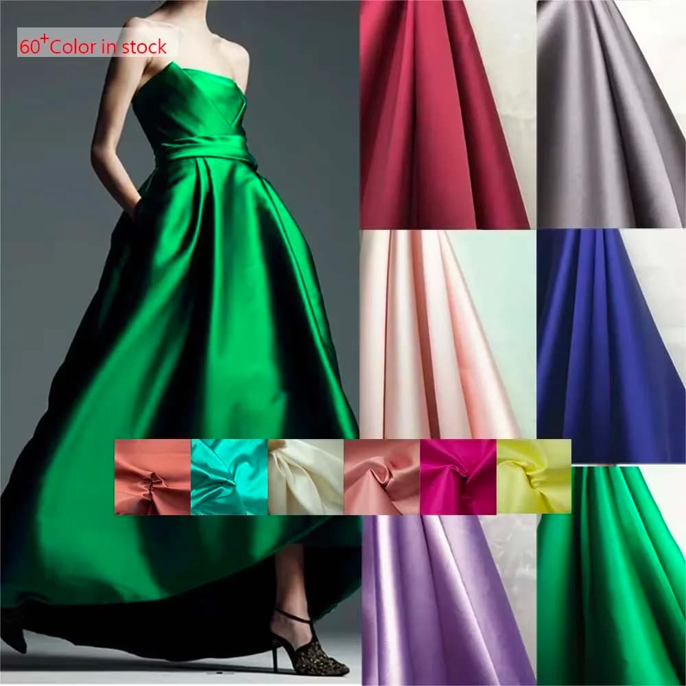 Tessuto in twill satinato di lusso rosso verde blu avorio, Mikado pesante, per abiti da sposa, abiti da sera, abiti da uomo, materiale fai da te