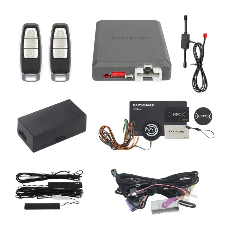 EASYGUARD Semi plug play car alarm for 12-18 Audi A6 & 12-17 A7 A8 Passive keyless entry remote engine start NFC card