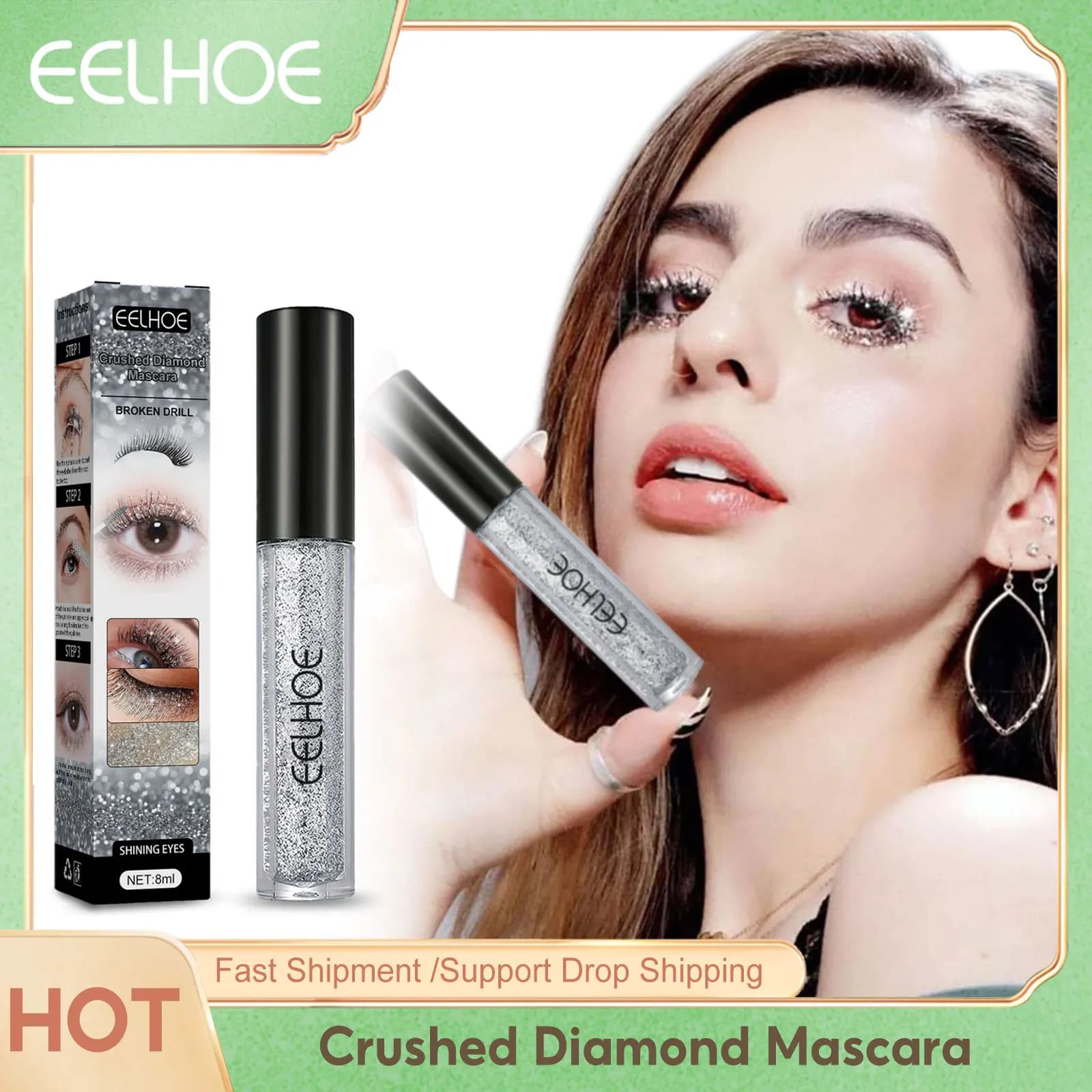 EELHOE Diamond Mascara Lunga Durata Impermeabile Volume Ciglia Estensione Allungamento Ciglia Curling Mascara Shimmer Cosmetici