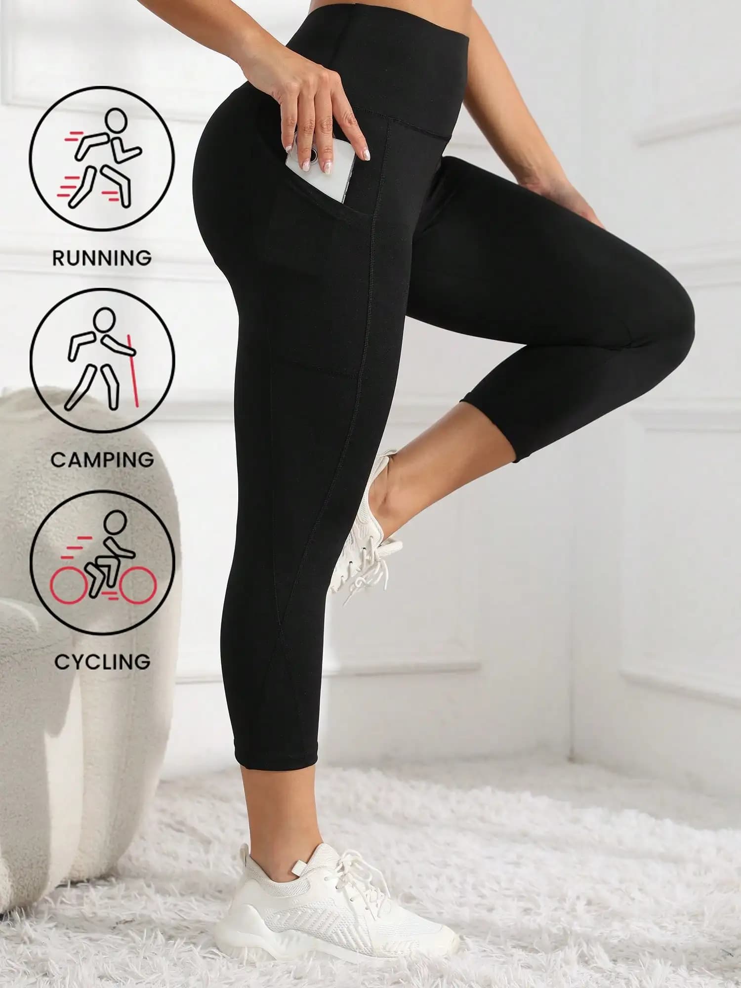 Hot Sale High Waist Yoga Pants Lined Black Fleece Elasticized Training Leggings Women with Pockets Winter Sportswear