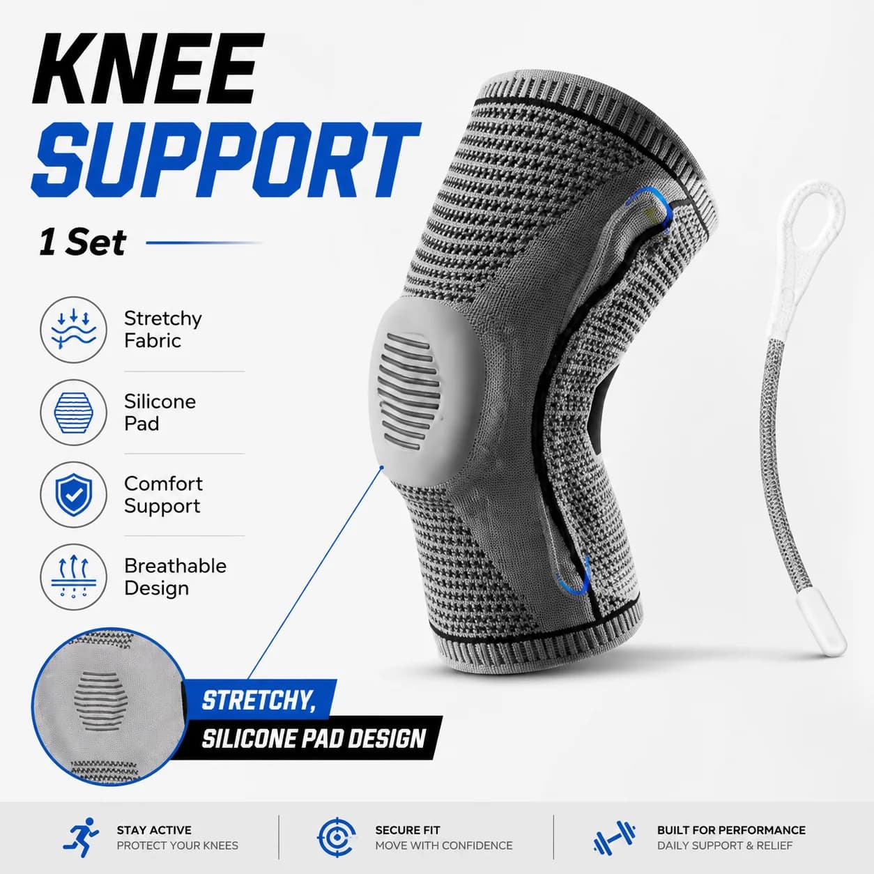 Sport Knee Compression Sleeve Breathable Non-Slip Support Brace for Running Fitness Basketball Cycling Hiking Men Women Training