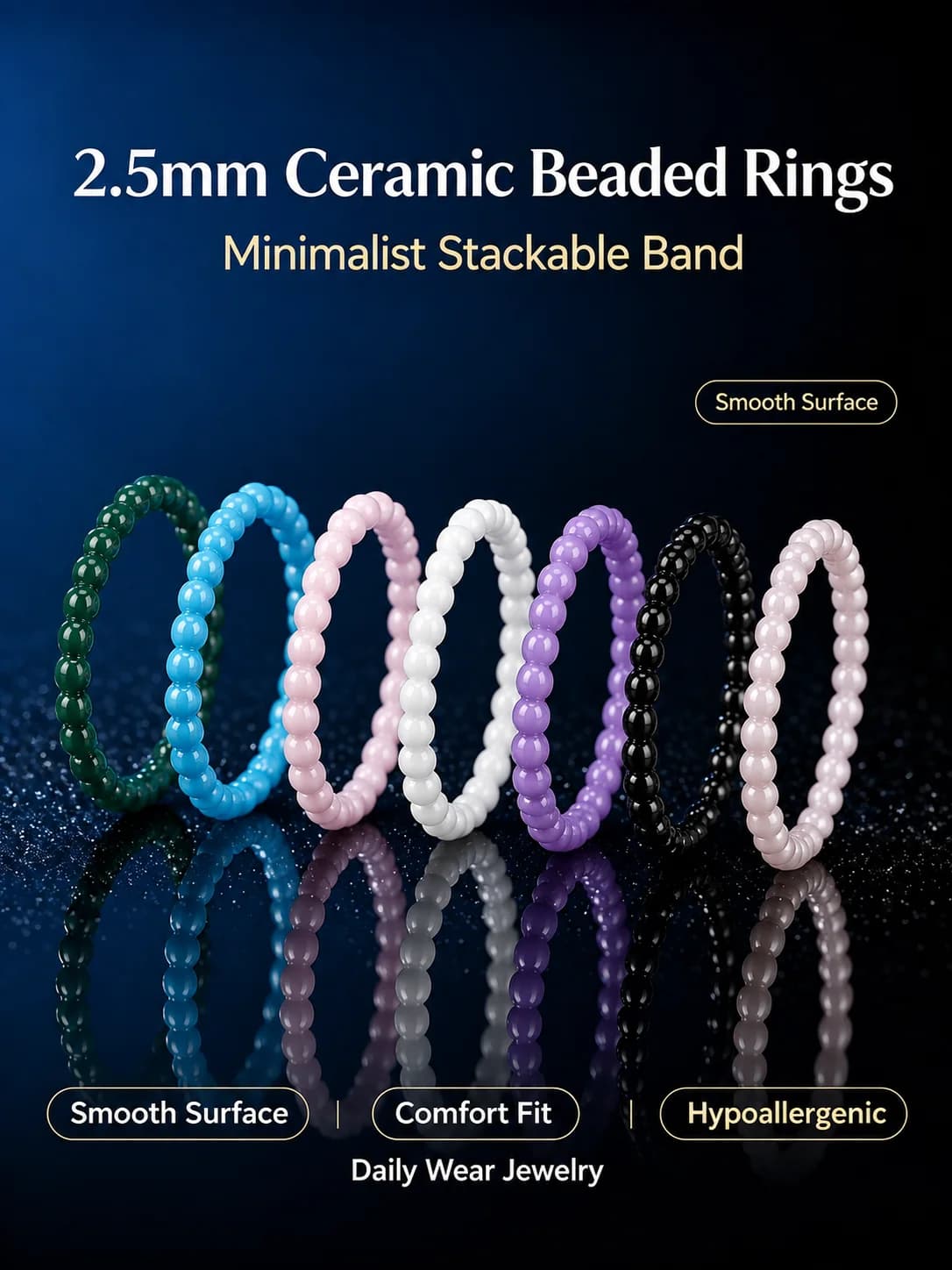 Colorful 2.5mm Thin Stackable Ceramic Beaded Rings Women Colorfast Bubble Wedding Band Promise Ring US Size 5-12