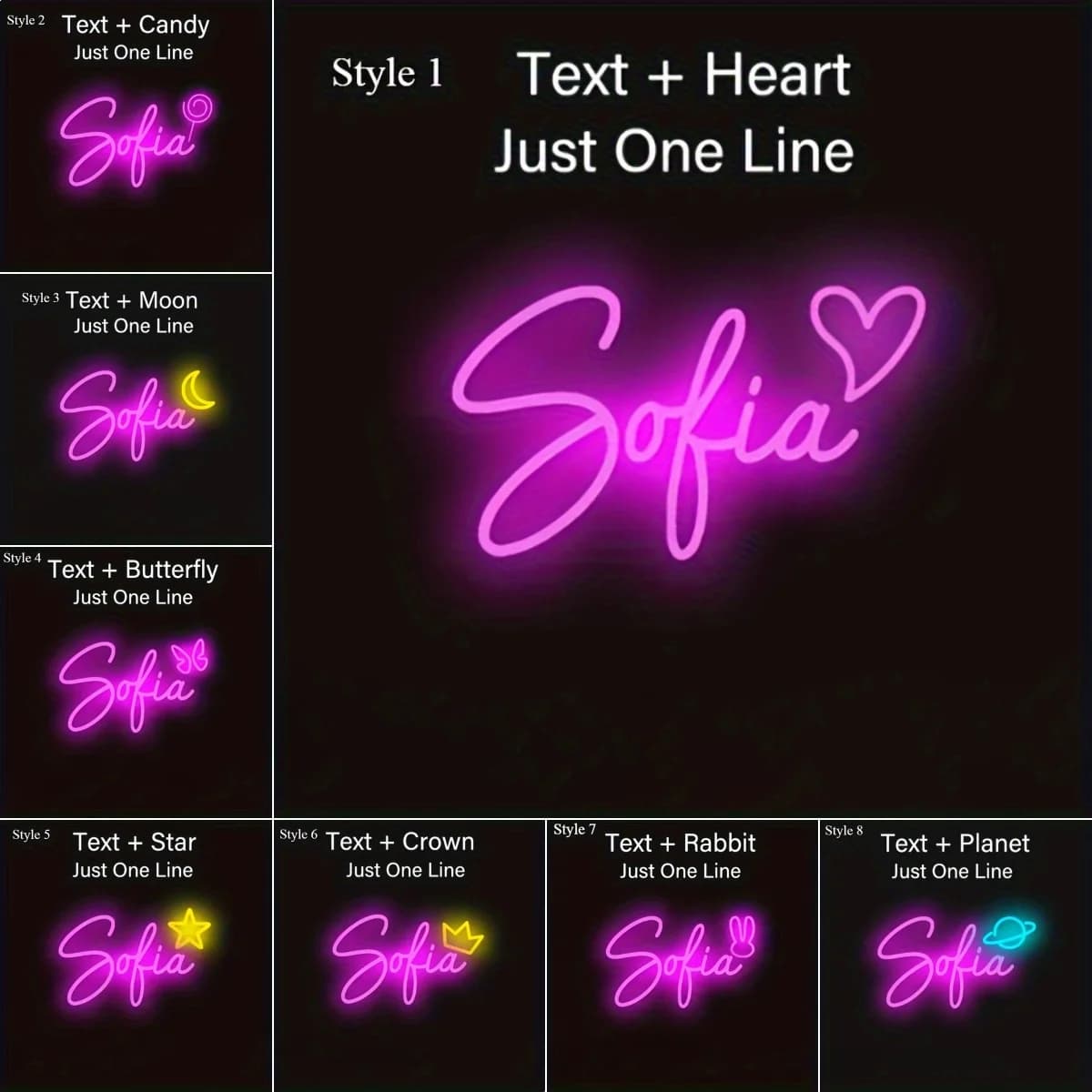 Luci al Neon LED Personalizzabili, Decorazione Murale con Nome Personalizzato, con Vari Design e Motivi, Dimmerabili con Pulsante