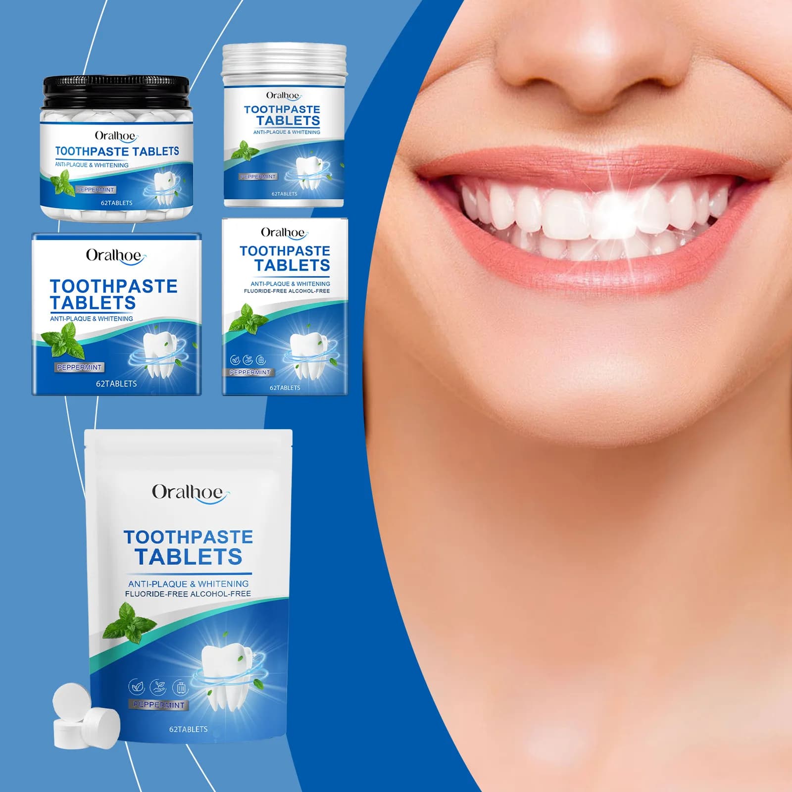 Oralhoe 62 pcs Whitening Of The Tooths Oral Clean Neckline Remove Macchie Yellow Alito Fresh Mint Taste Solid Dentifricio