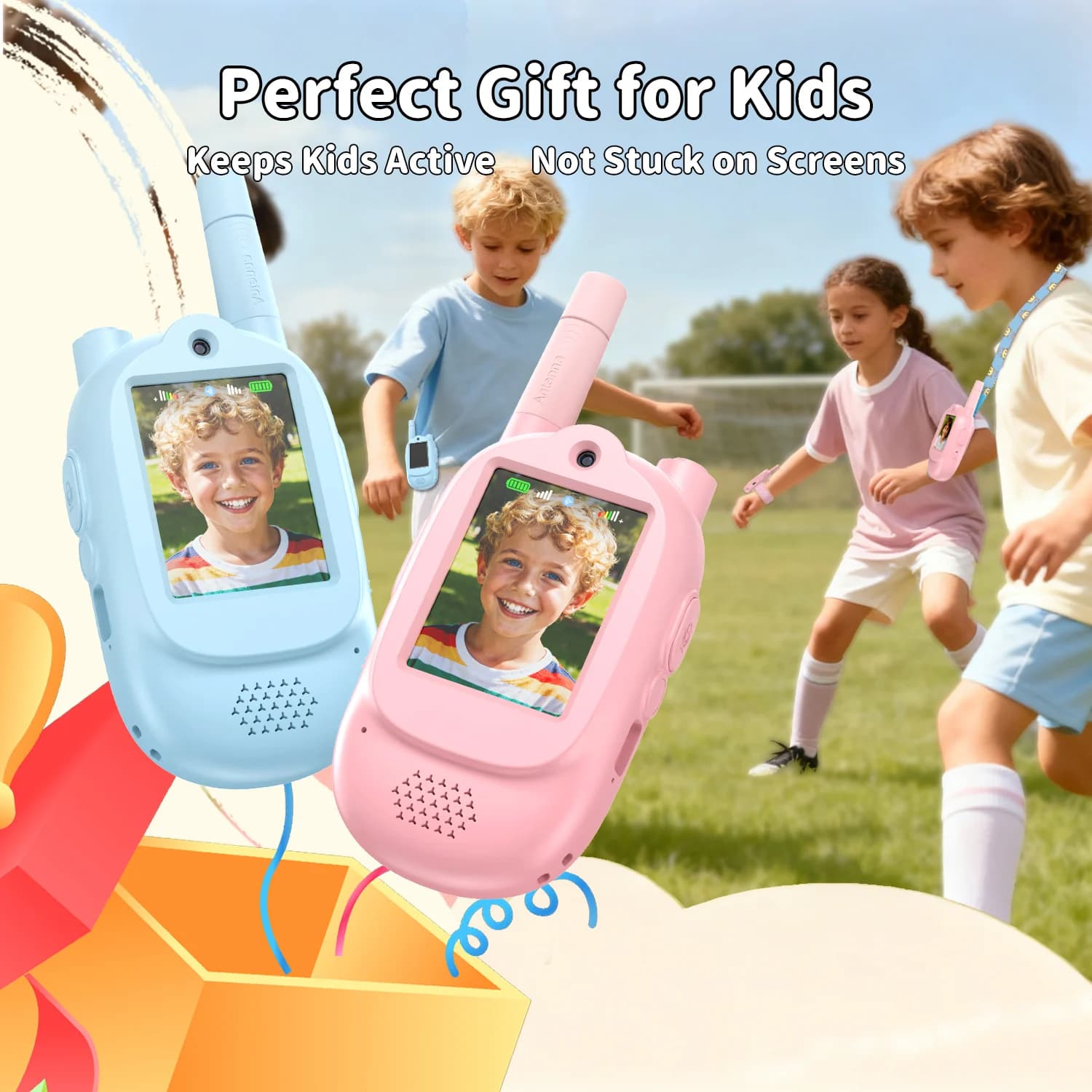 500m/1640ft Kids Video Walkie Talkie - 4 Voice Changers HD Visual 2-Way Radio - Type-C Rechargeable Secure Outdoor Toy (2 PCS)