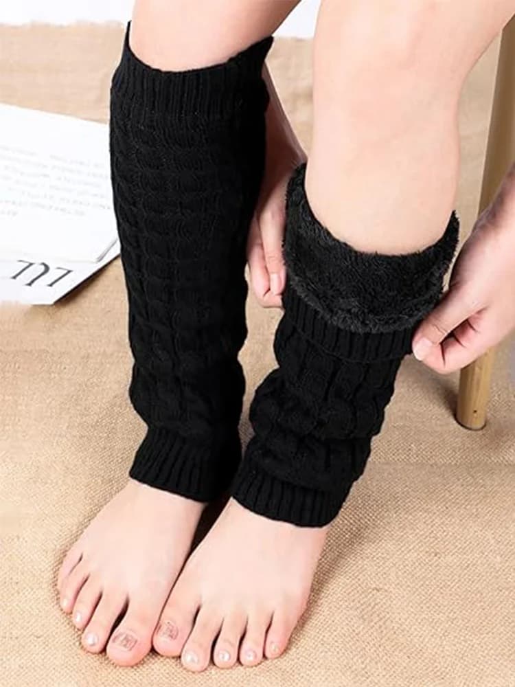 Y2K Style Plush Leg Warmers for Women, Thick Fleece Lined Twist Knit Boot Socks, Warm Stretchy Long Knitted Socks, Winter Thermal Accessories for Outdoor & Daily Use