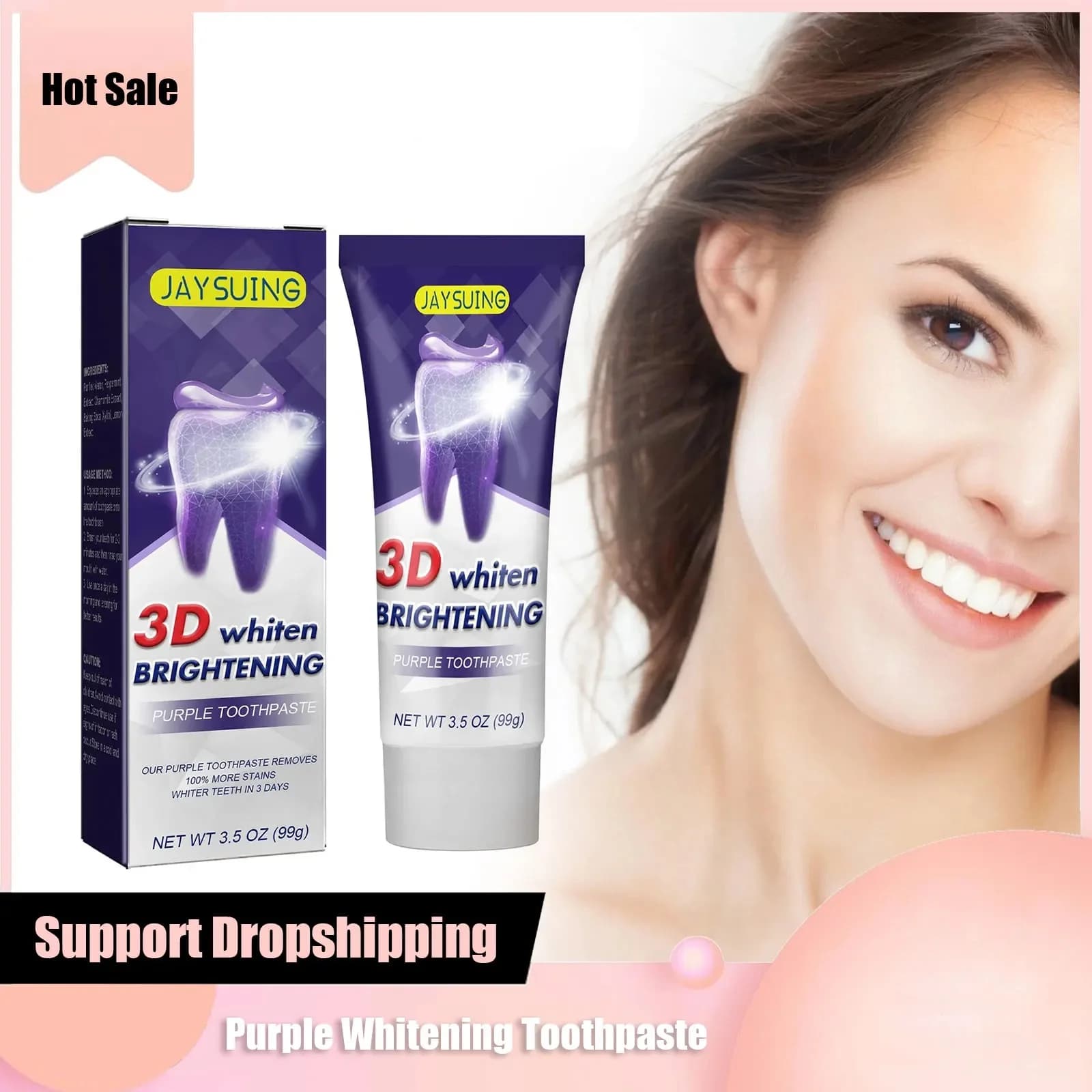 Jaysuing dentifricio sbiancante smalto cura rimozione placca macchia ridurre l'ingiallimento pulizia orale igiene Freshens Breath Easy Smile