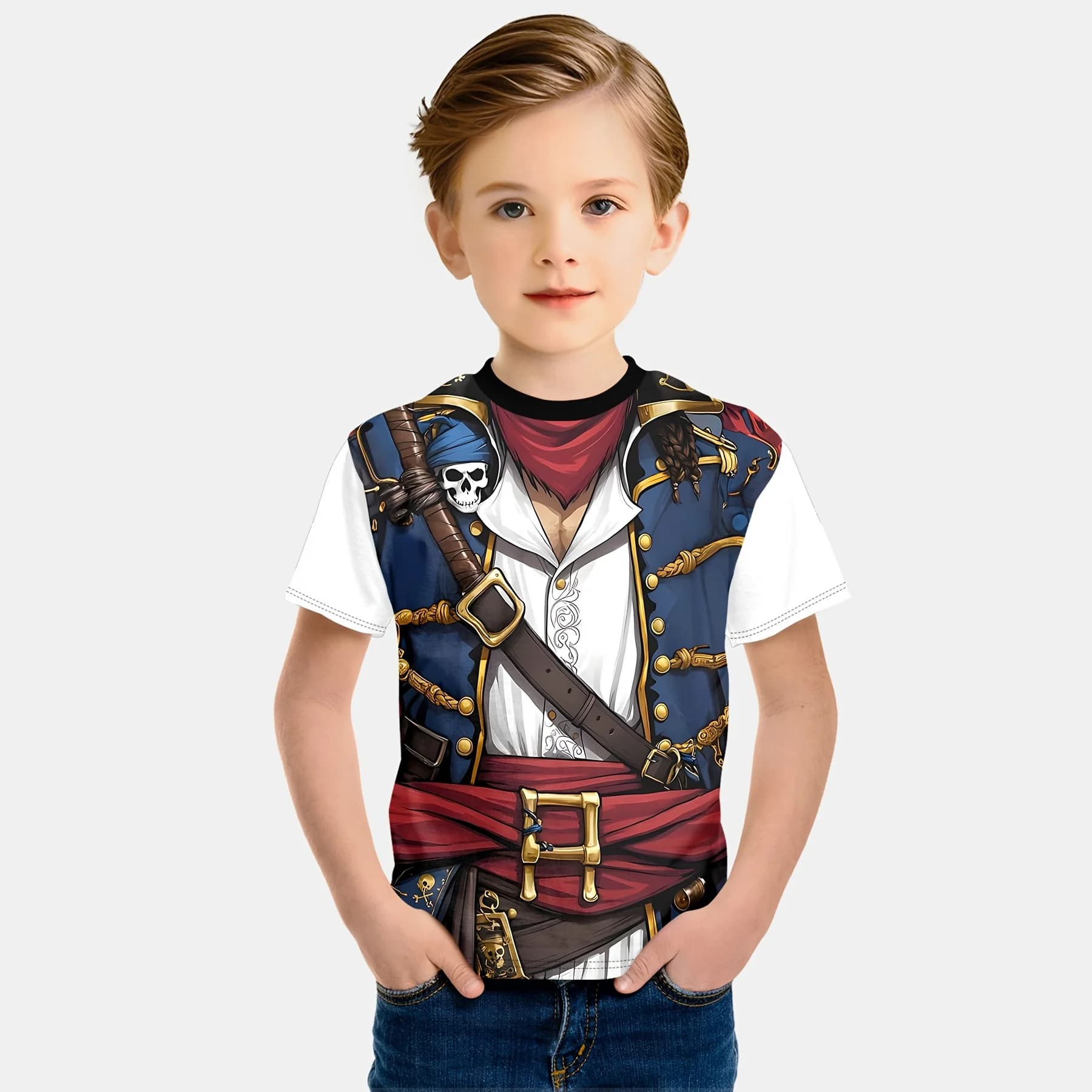 Boy Clothes 3D Print Fake Uniform Pattern Children Top Funny Graphic Short Sleeve T-Shirt Perfect Gift Idea for Boy 2 to 9 Years