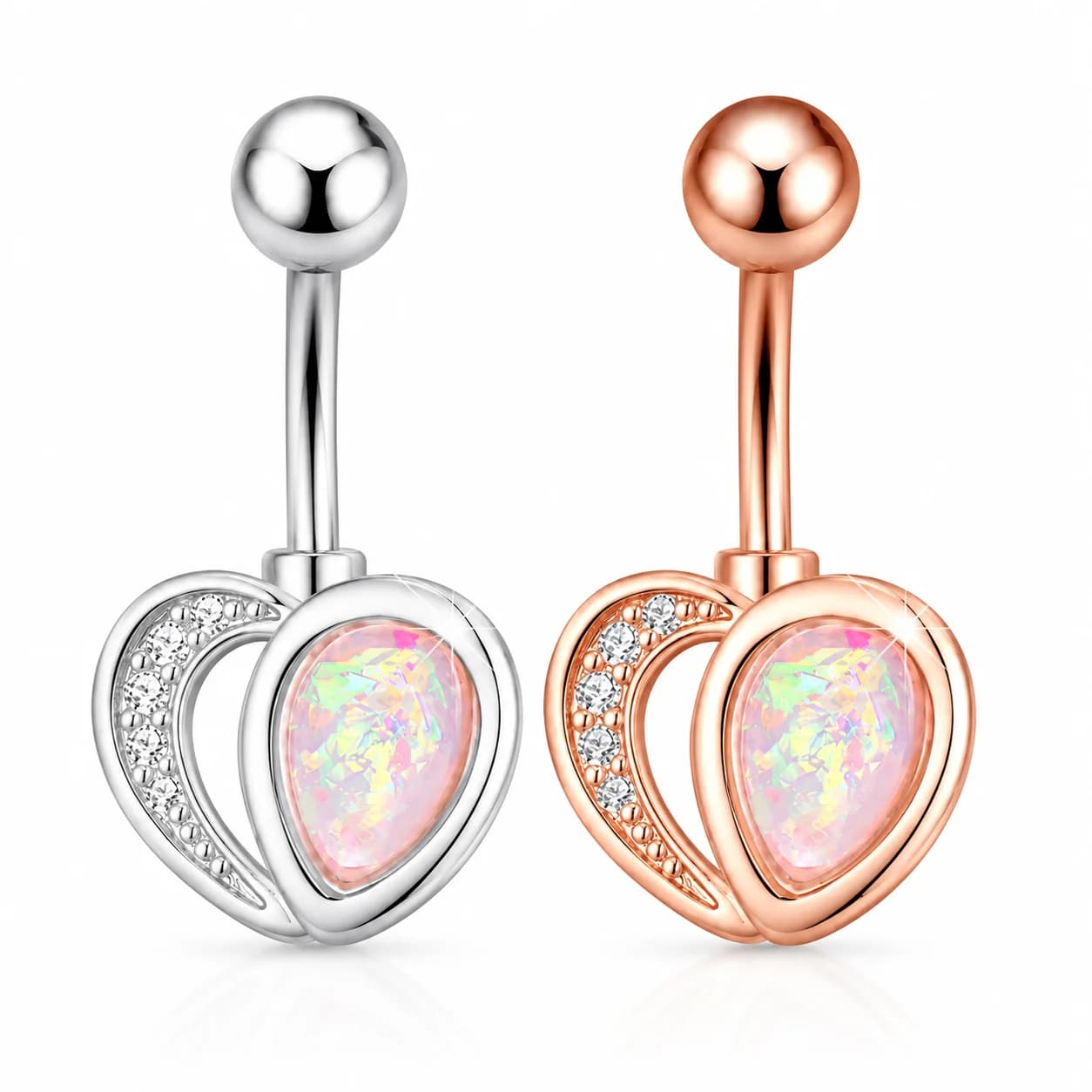 1 Pezzo Piercing all'Ombelico per Donne, Gioiello con Cuore in Zirconia Cubica, Barra per Ombelico in Acciaio Inossidabile, Gioiello per il Corpo