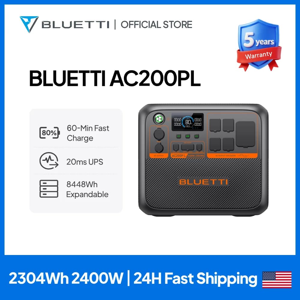 Centrale elettrica portatile BLUETTI AC200PL | Generatore di emergenza leggero e compatto da 2400 W 2304 Wh con porte multiple per esterni