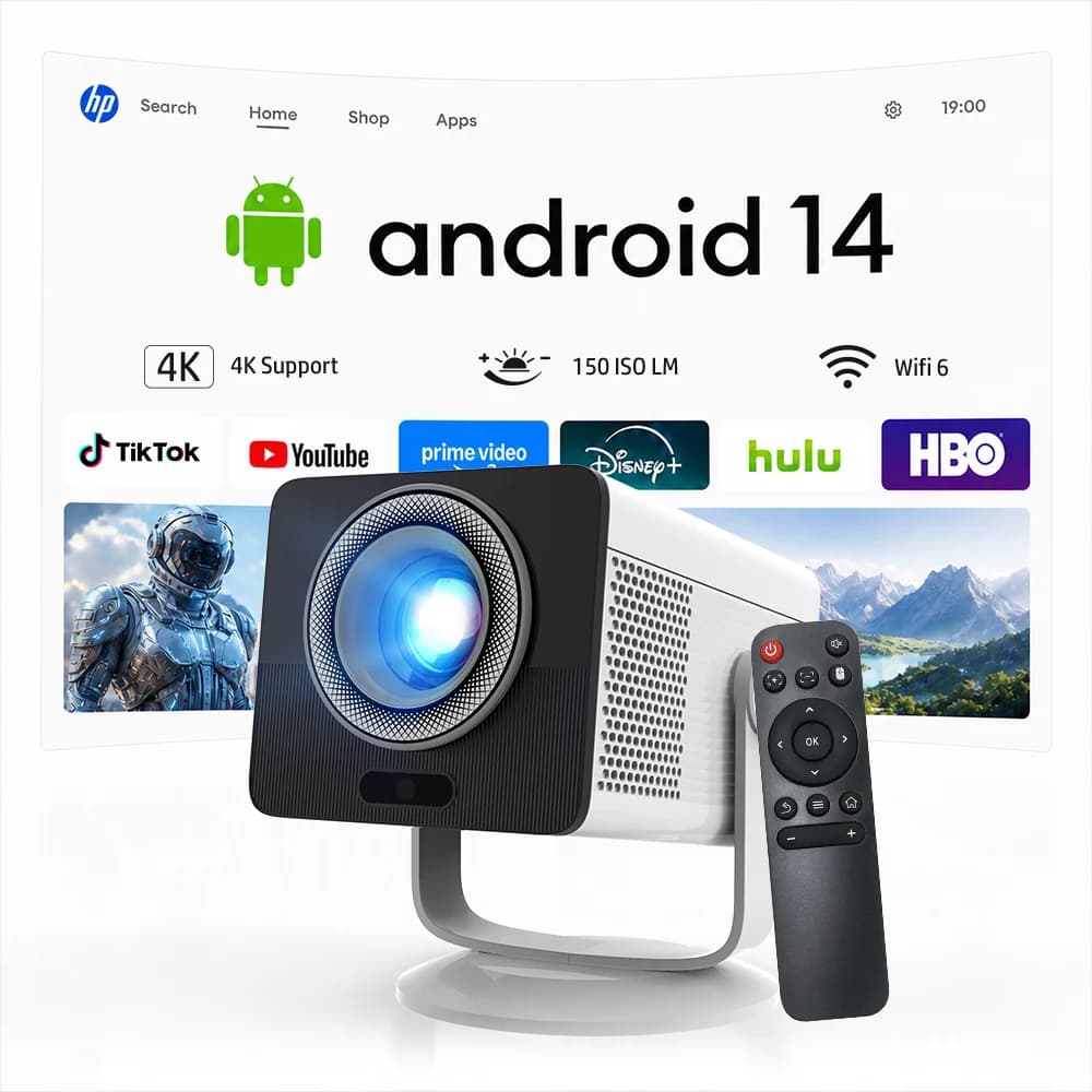 Official HP Authorized Mini Projector with WiFi and BT, Short Throw For Small Space, MC400, Type-C Power Bank Compatible, For bedroom, Outdoor, Camping, Movies, World Cup
