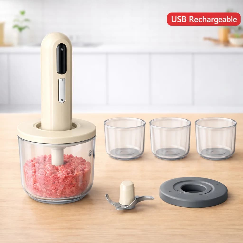 Stainless Steel Wireless Electric Tritacarne, Multifunction Cooking Robot for Garlic, Vegetable and Pappe