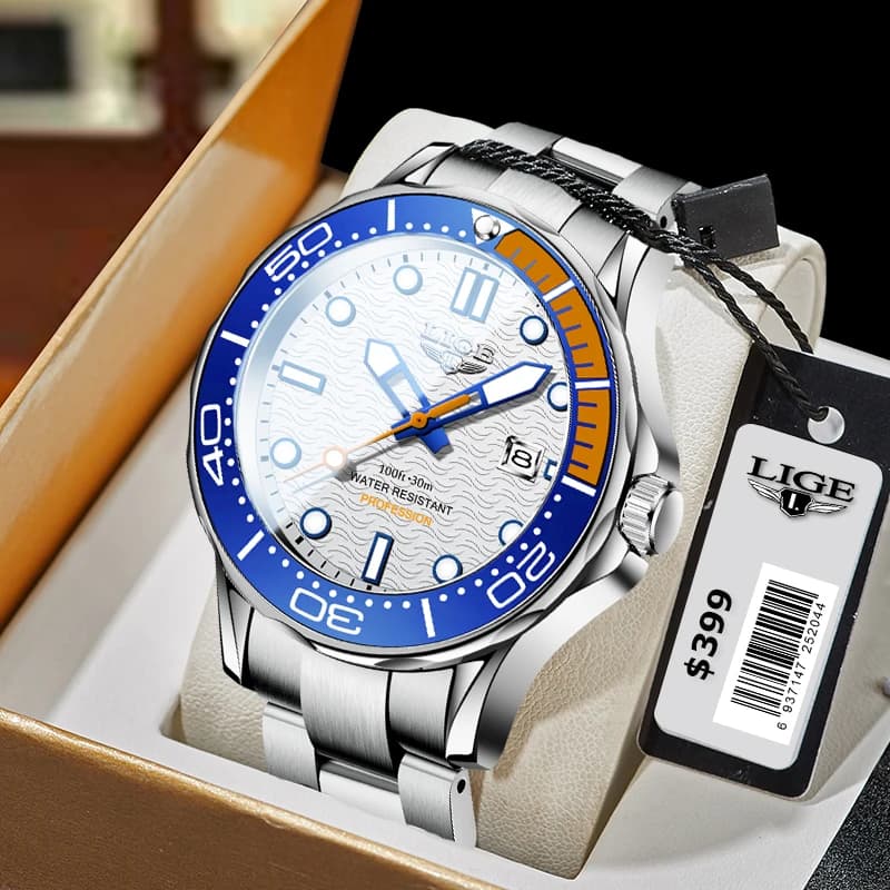 LIGE Brand Men watches Business quartz watch stainless steel bracelet men's waterproof watches wrist watches Relogio Masculino