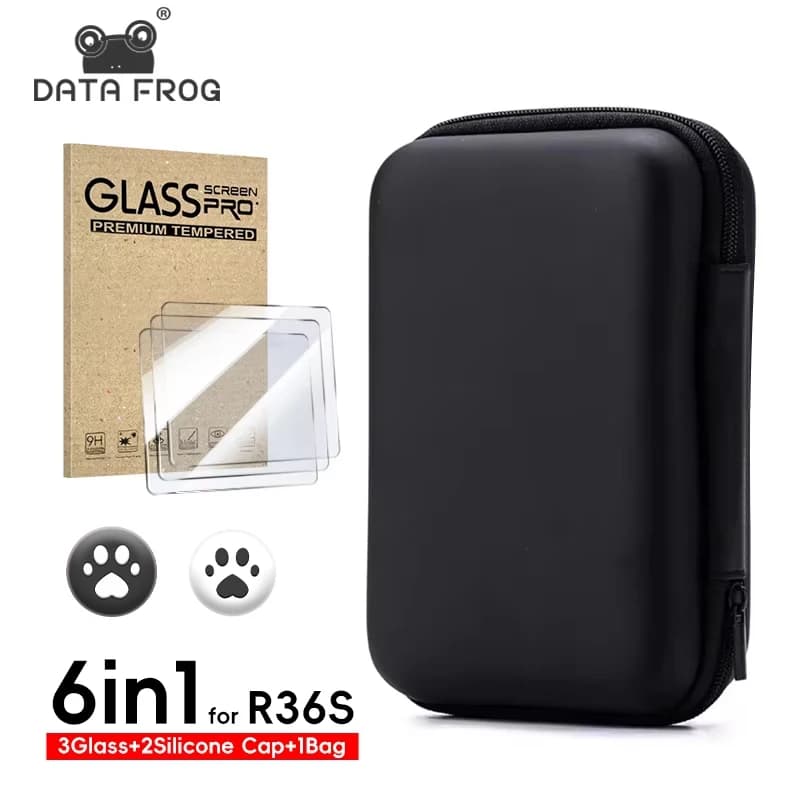 DATA FROG Borsa portaoggetti 6 IN 1 con protezioni per schermo in vetro temperato per console di gioco R36S Set completo di accessori protettivi