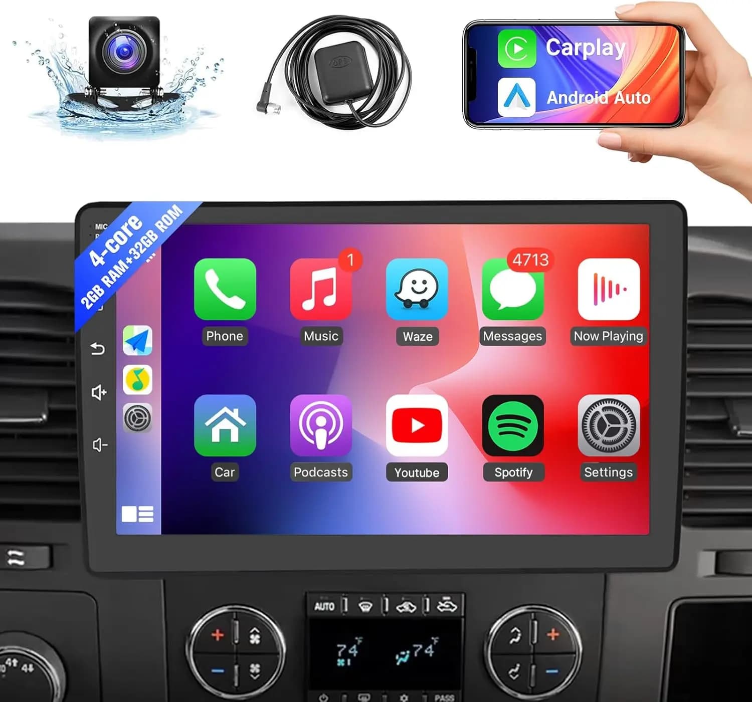 Nuovo stereo per auto wireless da 10.1 pollici per Chevy Chevrolet GMC Buick HD Touchscreen lettore video per auto con fotocamera posteriore GPS WIFI 2G + 32G