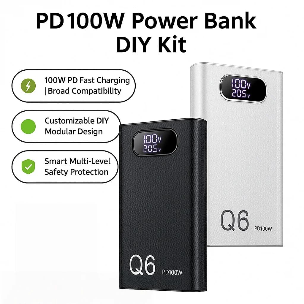 PD100W Ricarica rapida Power Bank Kit fai da te 20V 5A 6x 21700 Batteria portatile personalizzabile Nessuna saldatura Facile da montare