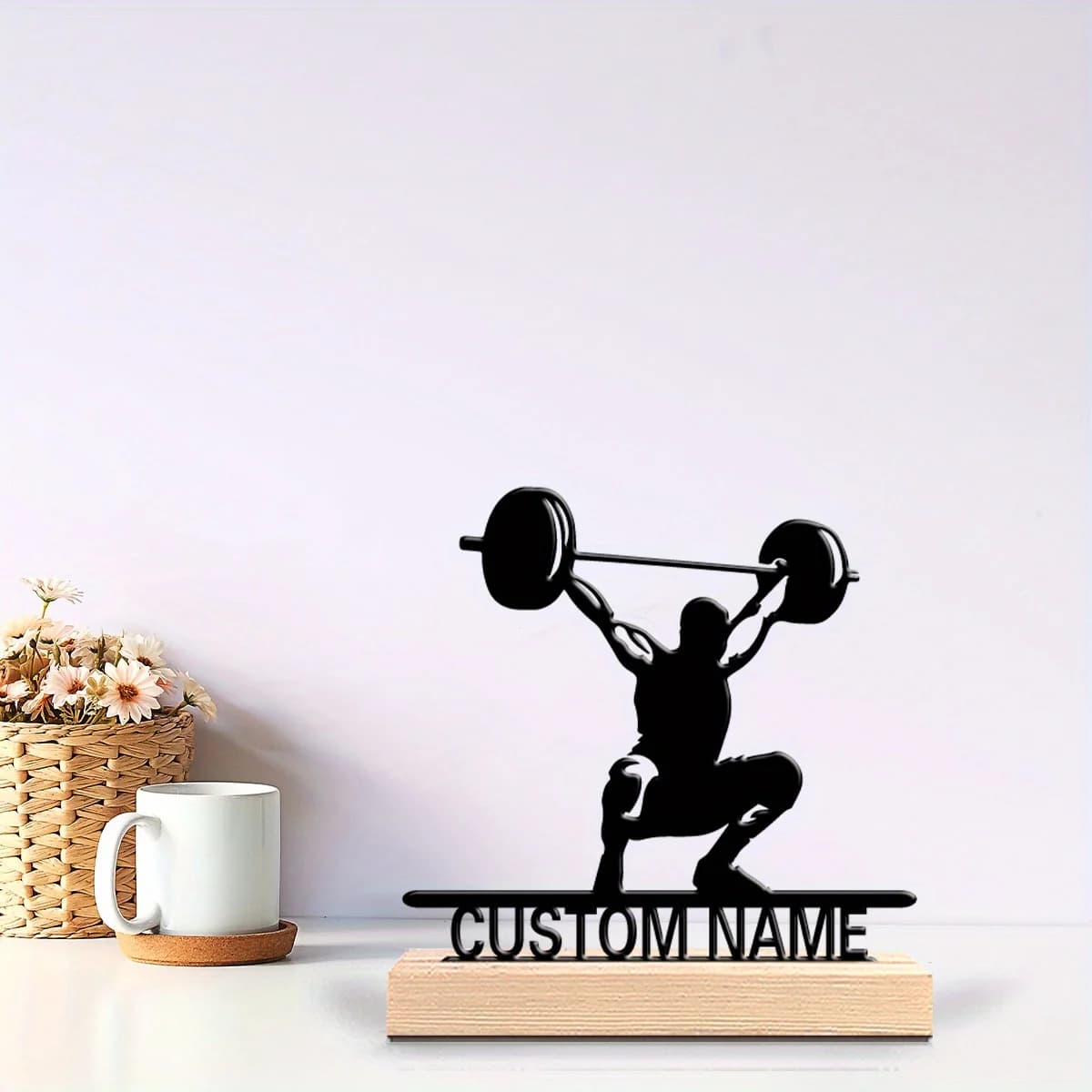 Custom Weightlifting Metal Statue with Name&Wooden Base, Sports Style Tabletop Decor for Birthday/Holidays Gift, Home/Club Decor