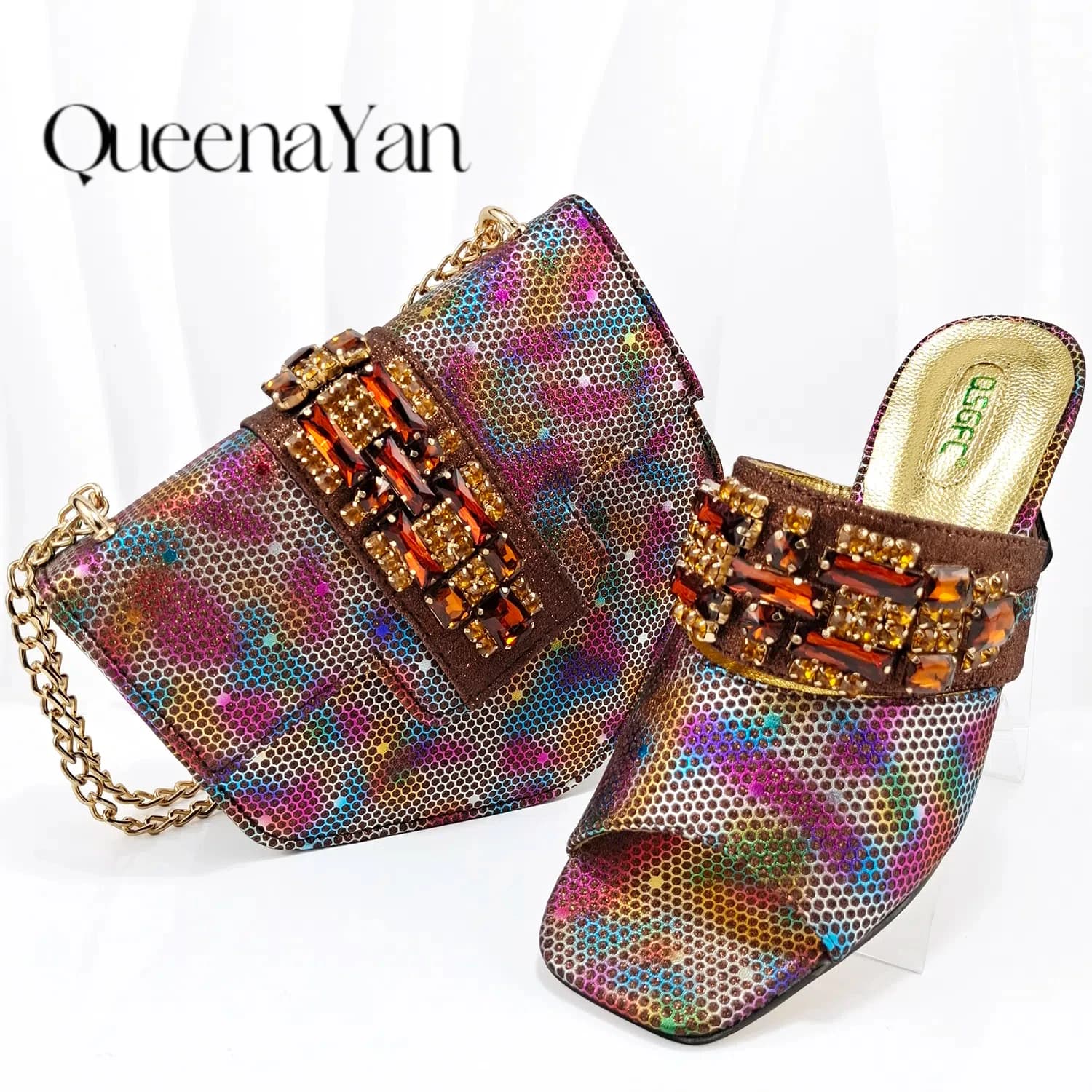 QUEENA YA-N 2024 Trendy Party Heel Shoe and Bag Set-Perfect for Stylish Occasions-Brown Color Elegant Women's Heels and Bag Se
