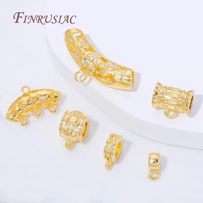 18K gold plated pendant connectors for jewelry, brass tube spacers, DIY accessories for the creation of necklaces, pipe beads.