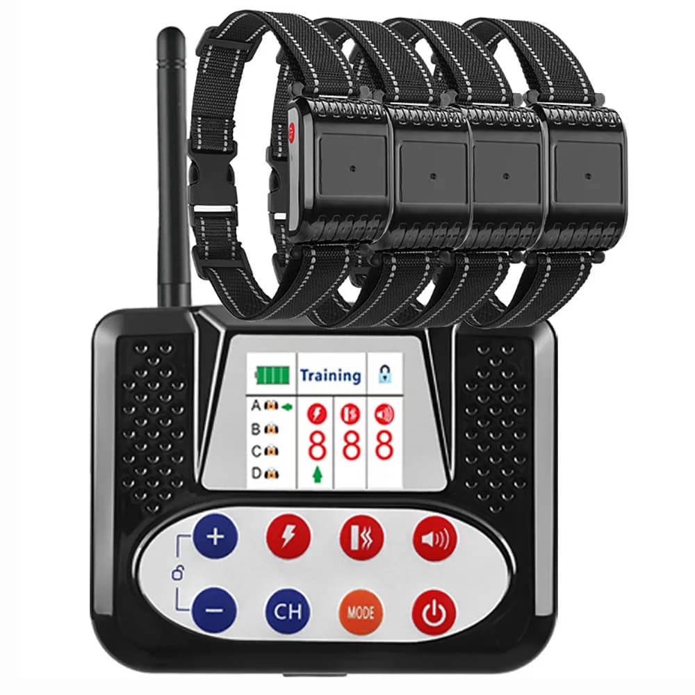 Per 4 cani Pet Wireless Electronic Fence Smart Dog Training Device Anti-perso e antiabbaio collare per scosse elettriche Scree a colori