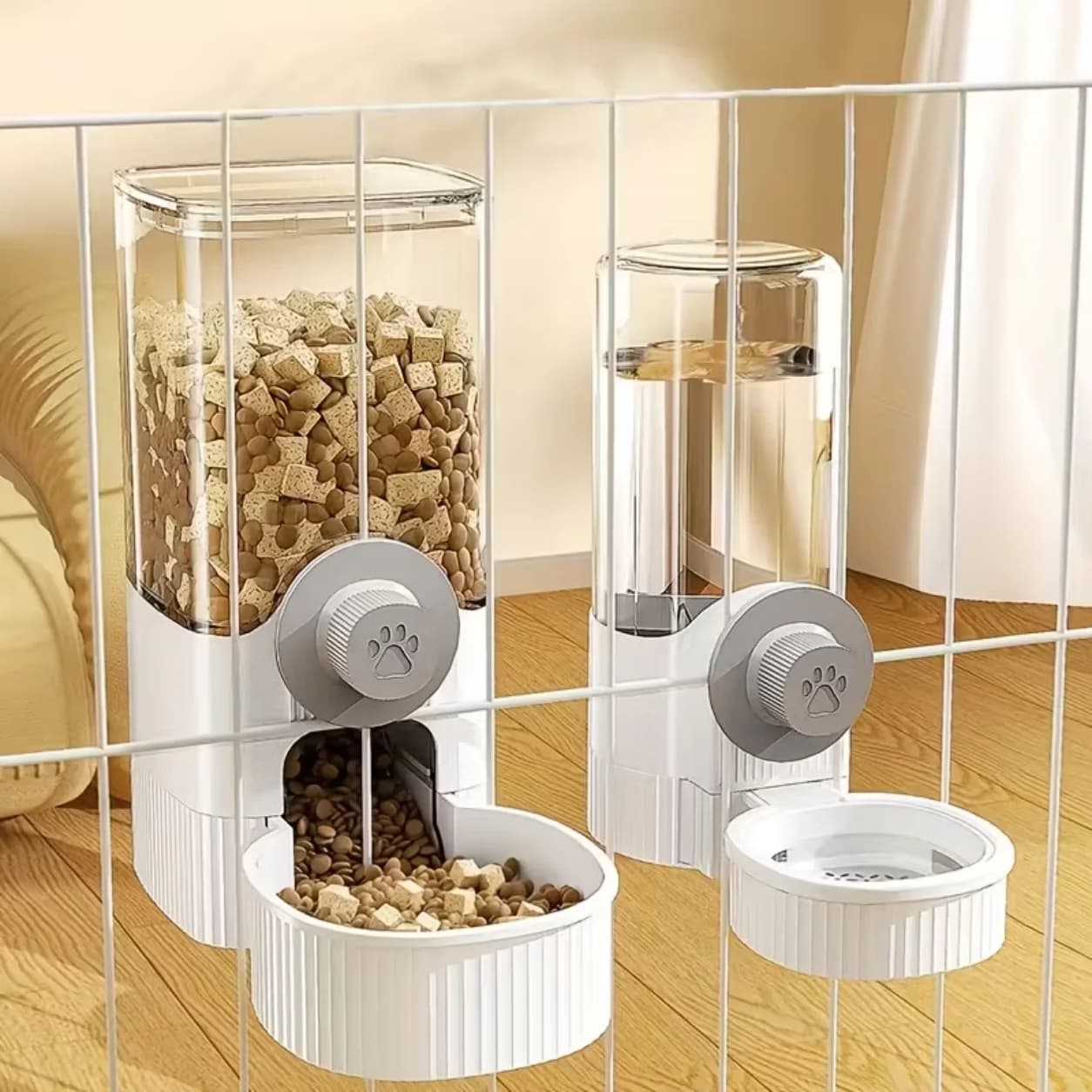 Automatic Hanging Pet Feeder & Waterer for Cages, Gravity Food & Water Bowl Set for Rabbits, Cats, Dogs