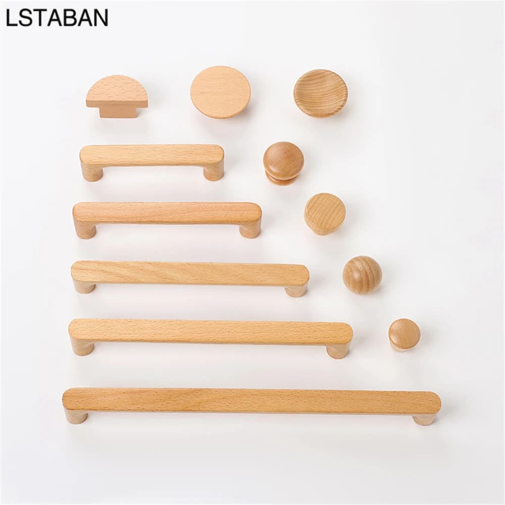 Scandinavian wooden furniture handles Solid wood furniture Kitchen door handle Wardrobe Cabinet Drawstrings Hardware Round handle