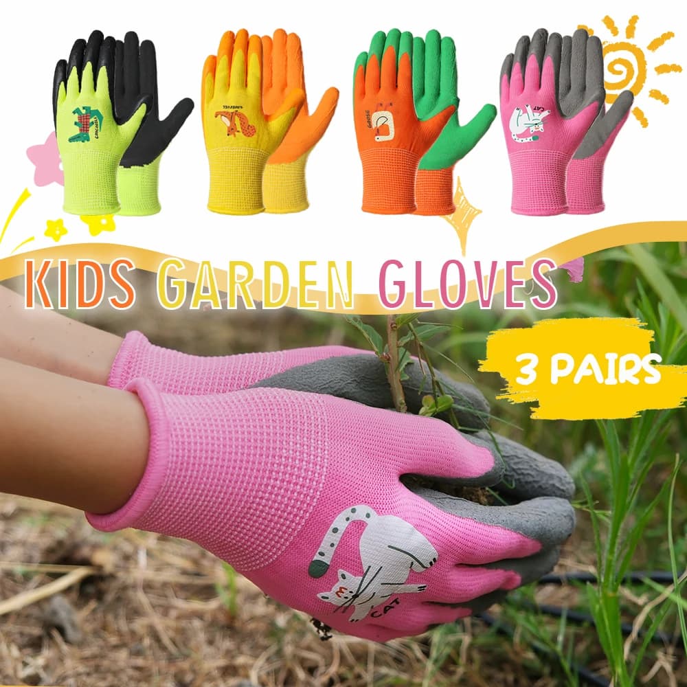 3 Paia di Guanti da Giardinaggio per Bambini Rivestiti in Lattice, Guanti da Lavoro per Giardino per Bambini, per Piantare, Pulire, Attrezzi da Esterno