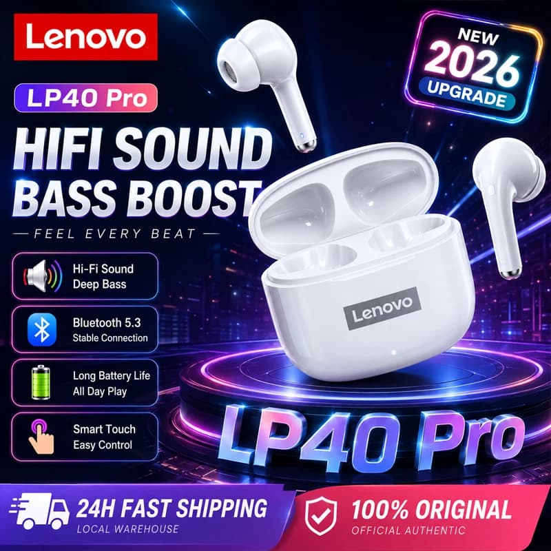 Choice Lenovo LP40 Pro TWS Bluetooth Earphones Touch Control Music Sport Headset Noise Reduction Gaming Headphones 250mAh New
