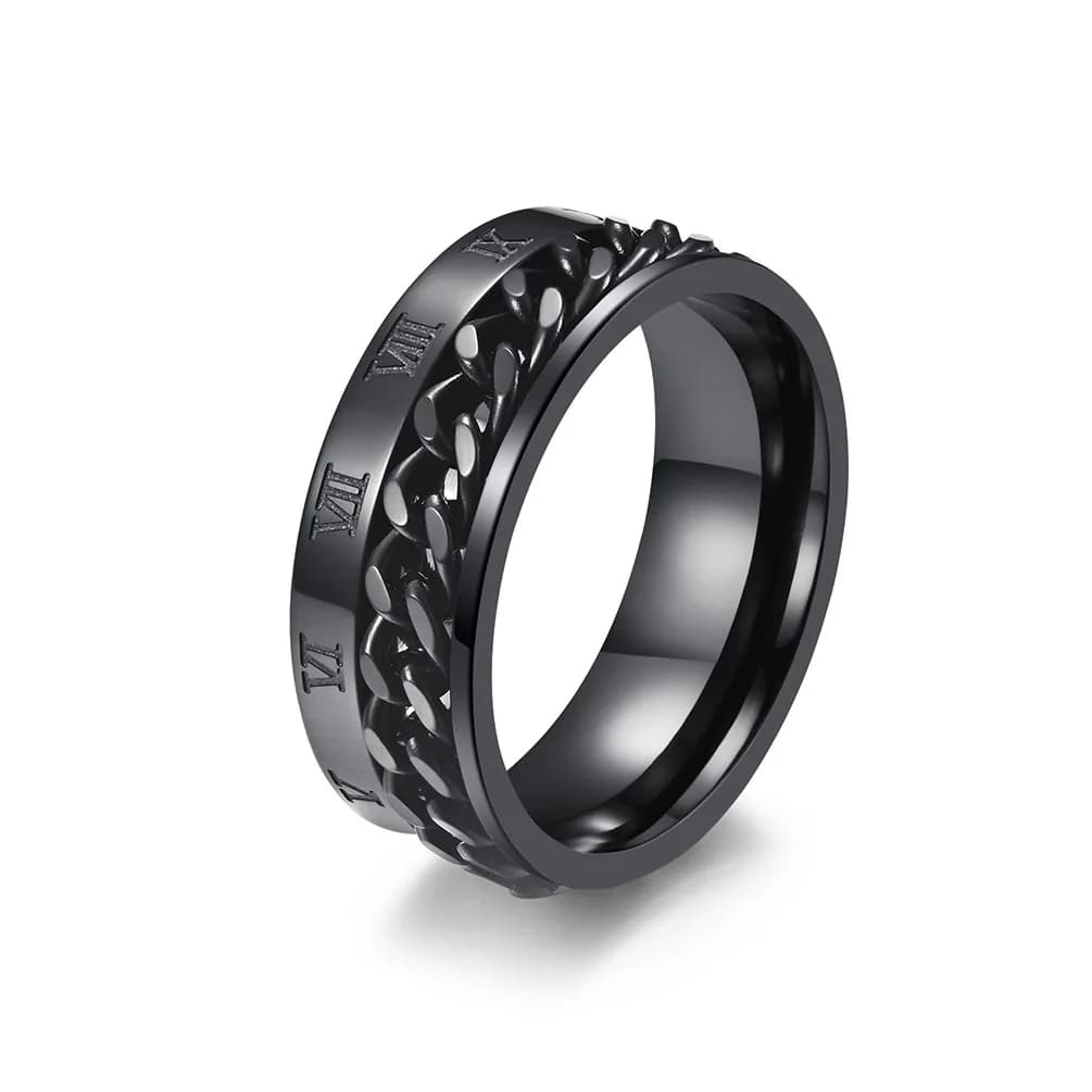 Anti Ansia Rilassante Uomo Anello a fascia Numeri romani Acciaio al titanio Catena girevole Multifunzione Fidget Spinner Anelli Anillo